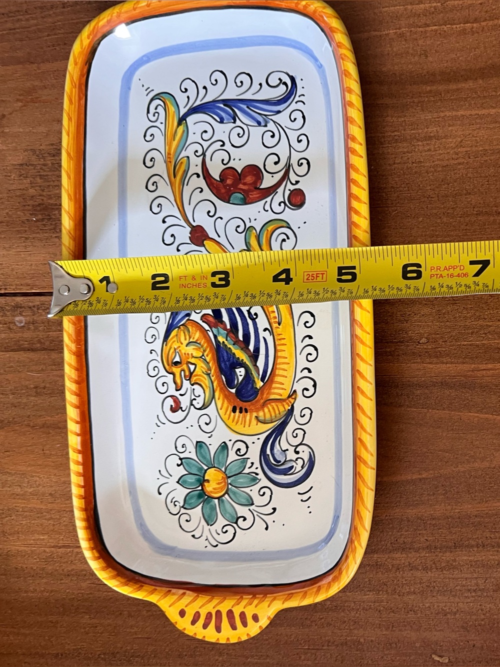 Vietri Italy Ceramic Serving Tray Raffaellesco Dragon @11”x 5” - Picture 7 of 7